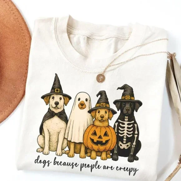 Halloween Dogs T-Shirt Dog Lovers White Tee - Picture 1 of 4